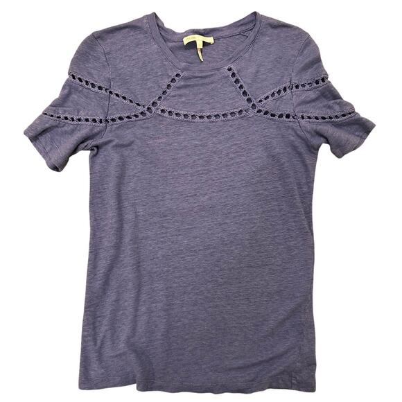 Maje Turan Lace Inserts Linen T-Shirt Light Blue Periwinkle, size 1 (Small) - Picture 1 of 5